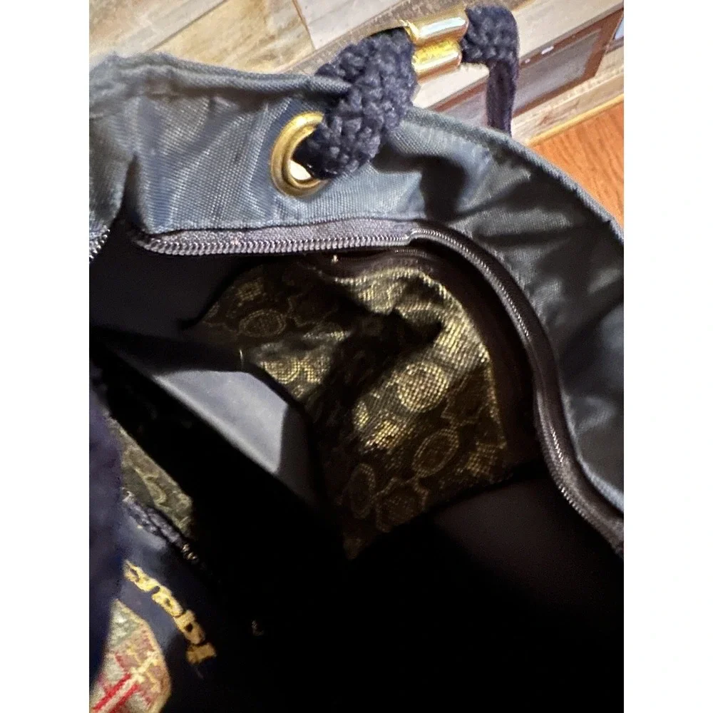 Vintage Italia Capri Navy Blue Nylon Women's Tote Handbag Embroidered Nautical